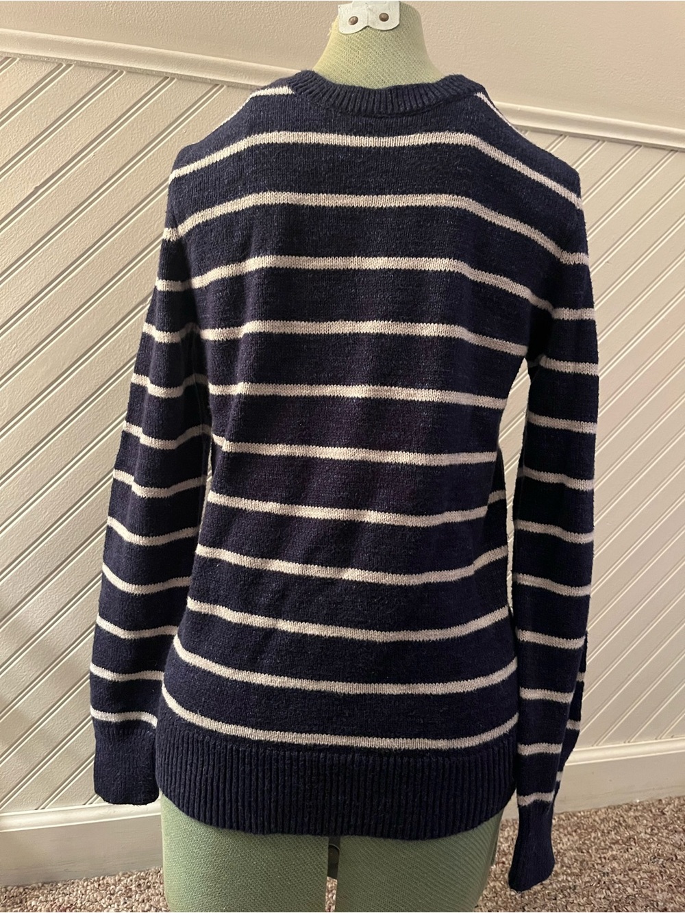 Jcrew Navy and White Striped Men’s Crewneck Sweater